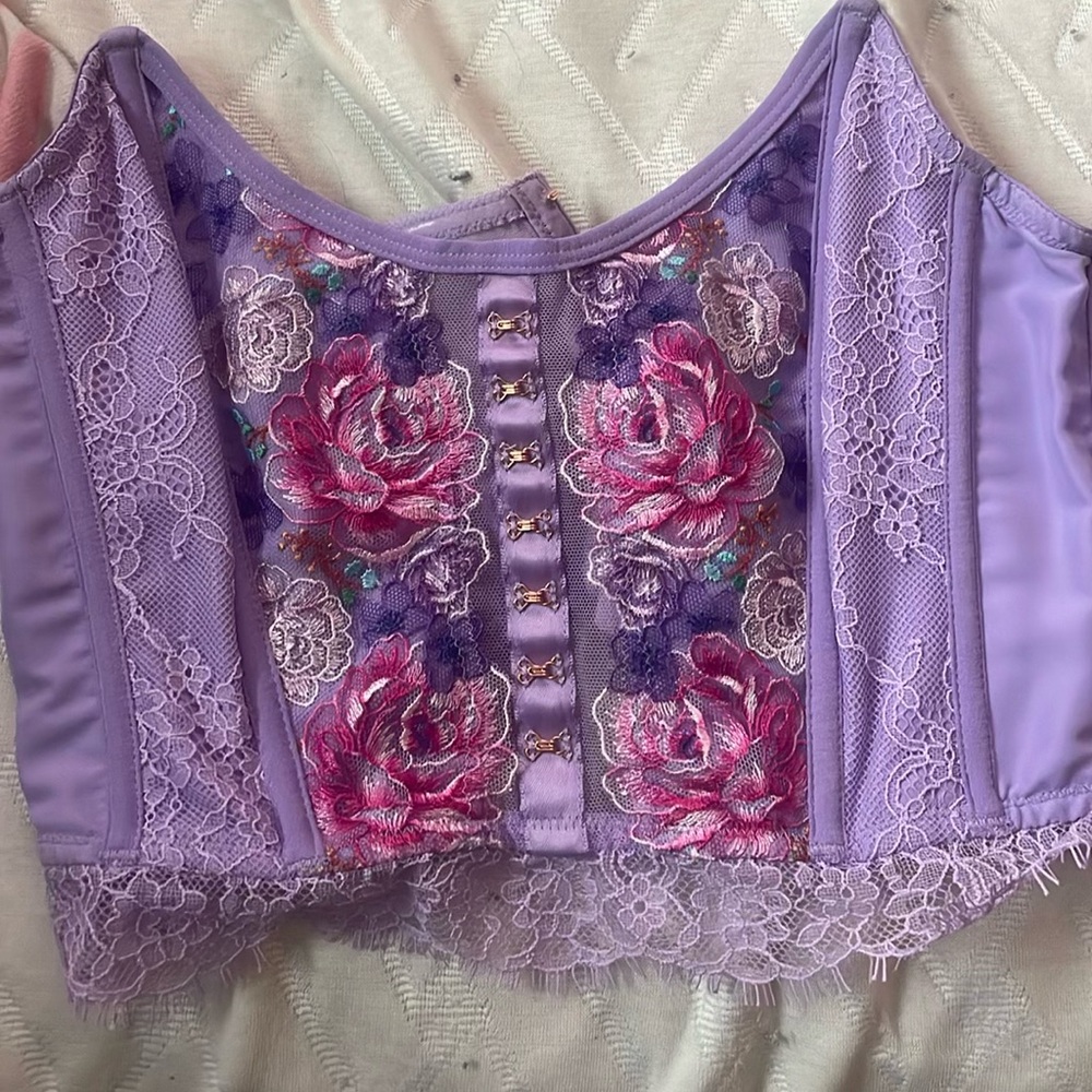 Victoria secret corset purple flowery pattern